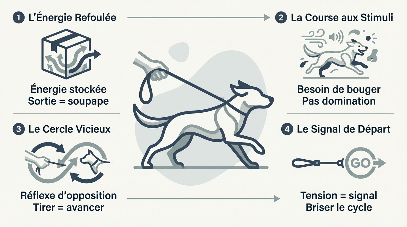 Infographie sur les causes de la traction en laisse