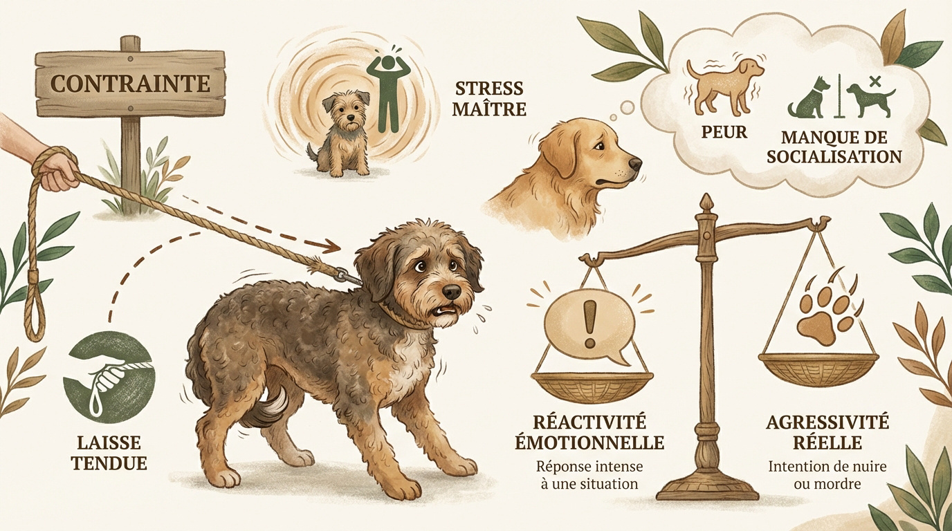 chien réactif en laisse face à un autre chien