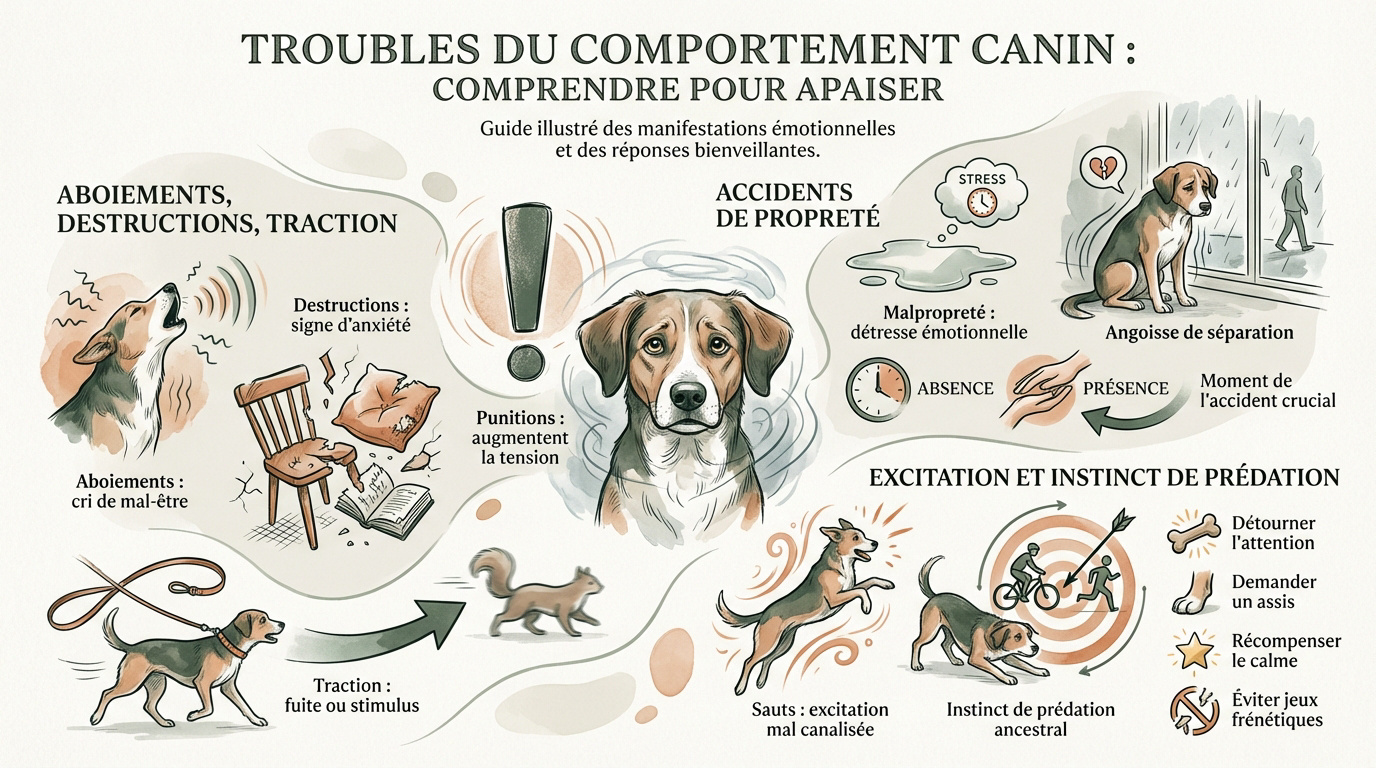 Chien triste montrant des signes de troubles du comportement à la maison